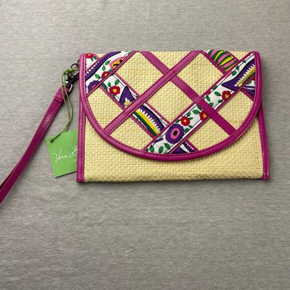 New Retired Vera Bradley Viva La Vera Envelope Wristlet Straw Woven Pink NWT - Picture 1 of 8